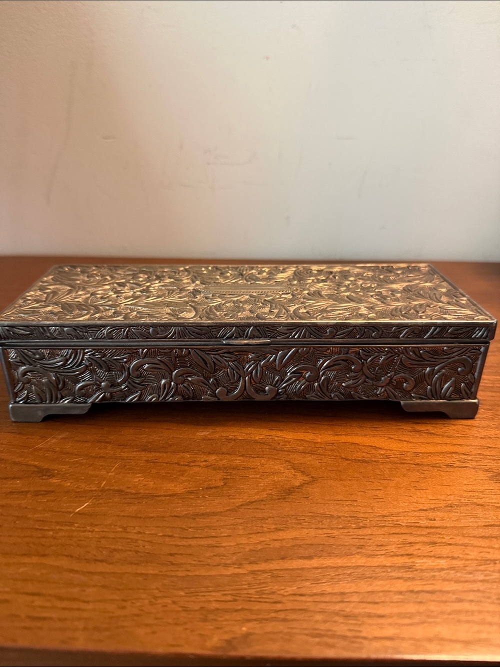 Ornate Silver-Tone Decorative Jewelry Box